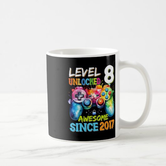 Level 8 Unlocked Awesome 2017 Video Games Birthday Kaffeetasse (Rechts)