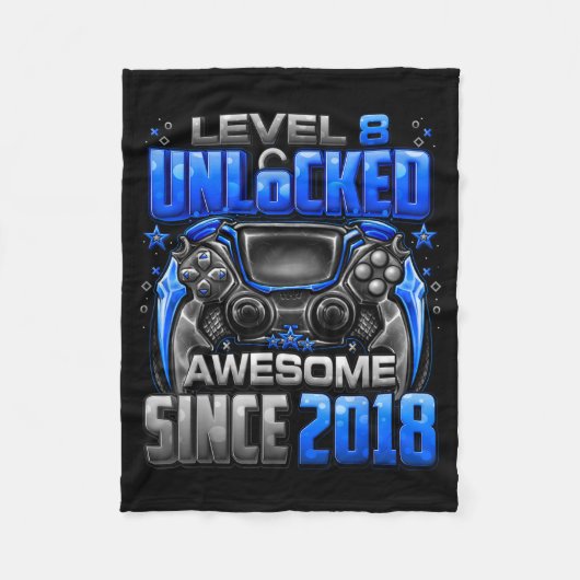 Level 8 Unlocked Awesome Since 2018 8th Birthday G Fleecedecke (Vorderseite)