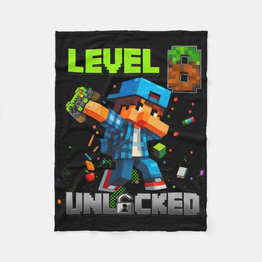 Level 8 Unlocked Funy Birthday Boy Pixel Gamer 8th Fleecedecke (Vorderseite)