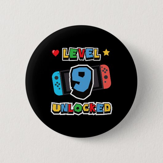 Level 9 freigeschaltet 9. Geburtstag Kinder Videos Button (Vorderseite)