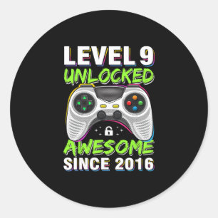 Level 9 freigeschaltet Awesome seit 2016 9. Geburt Runder Aufkleber