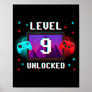 Level 9 freigeschaltet Video Gamer Lustig 9. Gebur Poster