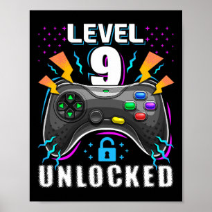 Level 9 freigeschaltet Videospiel 9. Geburtstag Ga Poster