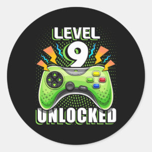 Level 9 freigeschaltet Videospiel 9. Geburtstag Ga Runder Aufkleber