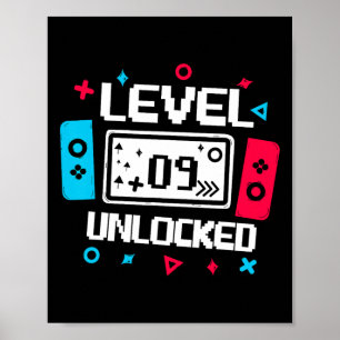 Level 9 freigeschalteter Gamer - 9. Geburtstagsges Poster