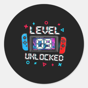 Level 9 freigeschalteter Gamer 9. Geburtstagsgesch Runder Aufkleber