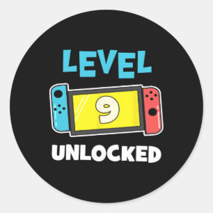 Level 9 freigeschalteter Gamer 9. Geburtstagsgesch Runder Aufkleber
