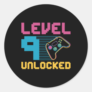 Level 9 freigeschaltetes Gaming-Geburtstag 1  Runder Aufkleber