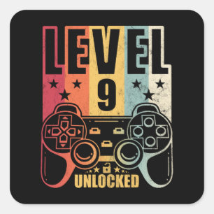 Level 9 freigeschaltetes Gaming-Geburtstags-Gamer Quadratischer Aufkleber