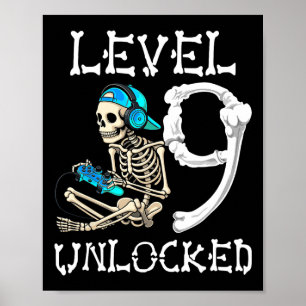 Level 9 freigeschaltetes Skelett-Gamer-Videospiel  Poster