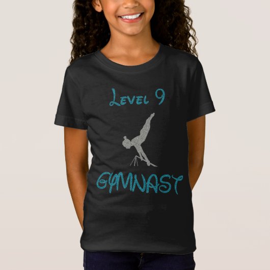 Level 9 Gymnastik Extravagant Schriftart Glitzer T T-Shirt (Vorderseite)