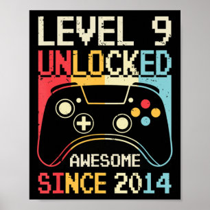 Level 9 Unlock Video Game 9. Geburtstag Gamer Boy Poster