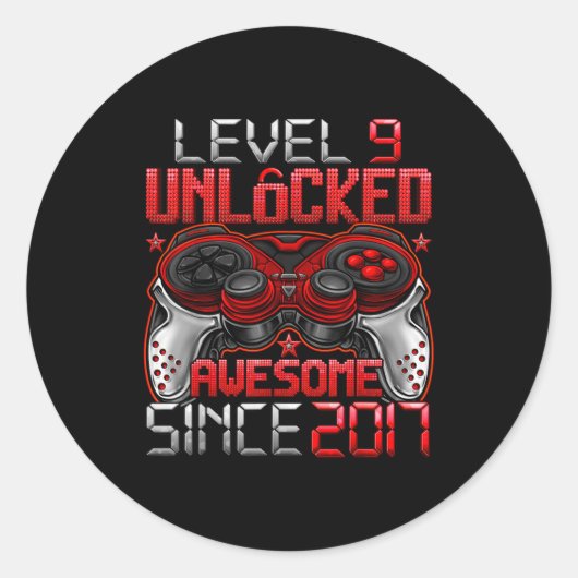 Level 9 Unlocked 9 Year Old For Boys 9th Birthday Runder Aufkleber (Vorderseite)