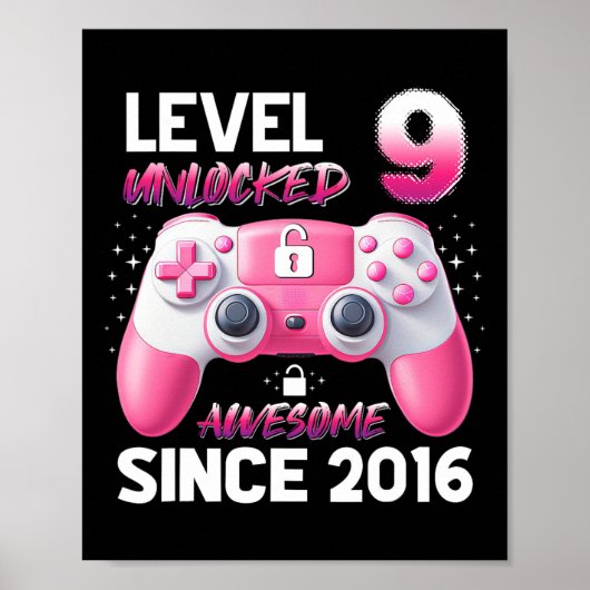 Level 9 Unlocked Awesome Since 2016 Video Gamer Gi Poster (Vorne)
