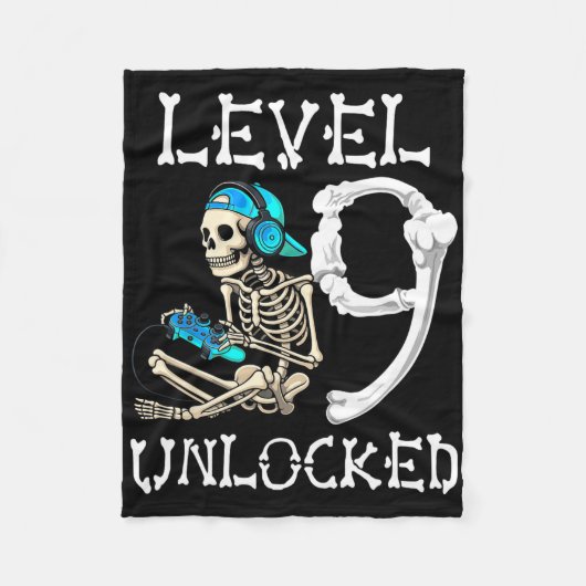 Level 9 Unlocked Skeleton Gamer Video Gaming 9th B Fleecedecke (Vorderseite)