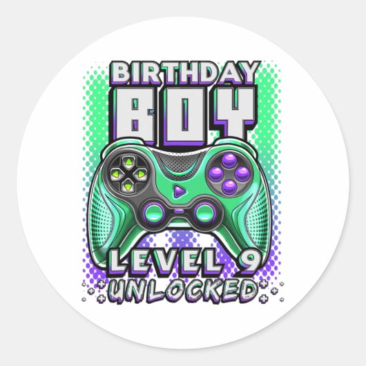 Level 9 Unlocked Video Game 9th Birthday Gamer Runder Aufkleber (Vorderseite)