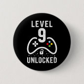 Level 9 Unlocked Video Game 9th Birthday Gift Button (Vorderseite)