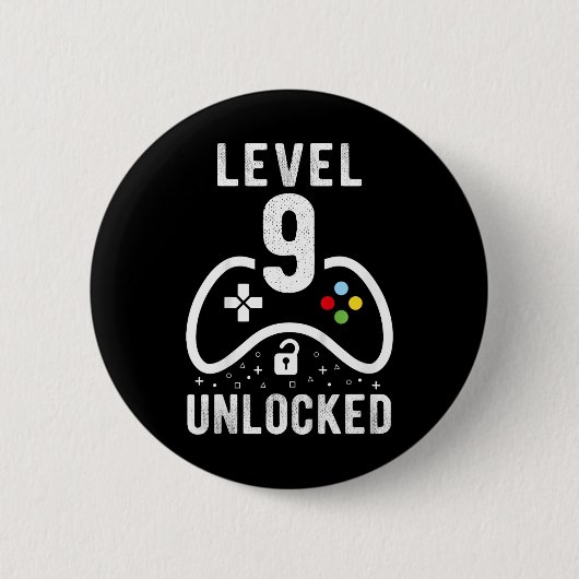 Level 9 Unlocked Video Game 9th Birthday Gift Button (Vorderseite)
