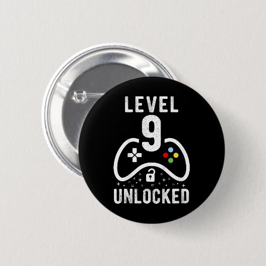 Level 9 Unlocked Video Game 9th Birthday Gift Button (Vorne & Hinten)