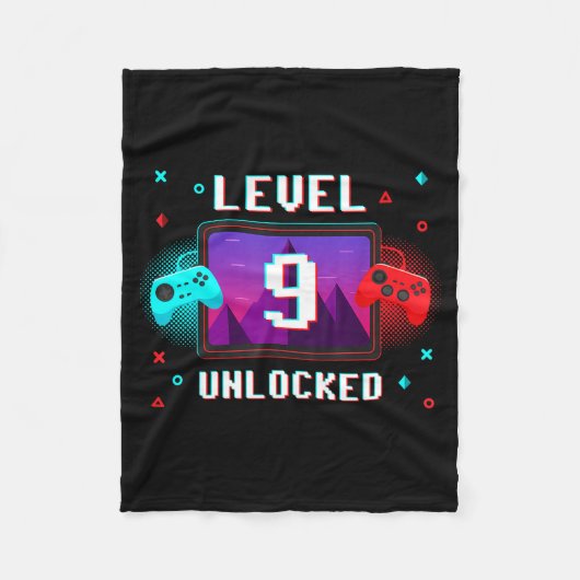 Level 9 Unlocked Video Gamer Funny 9th Birthday Bo Fleecedecke (Vorderseite)
