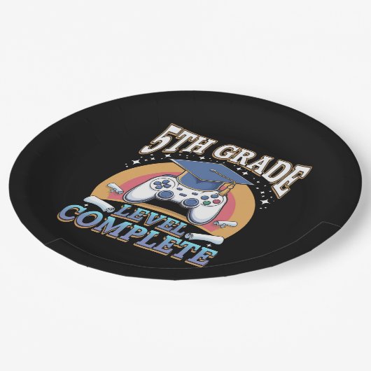 Level Abschluss Gaming Gamer Pappteller (Schrägansicht)