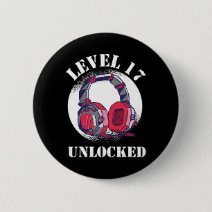 Level freigeschaltet Jungen 17. Geburtstag Gamer Button