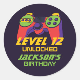 Level Uncked Video Games Tee Gamer Geburtstag Runder Aufkleber