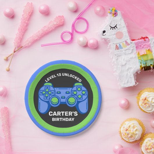 Level Unlock Birthday Gamer Personalisiert Pappteller (Party)