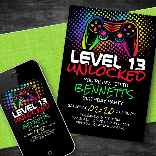 Level Unlock Video Game Geburtstag Einladung