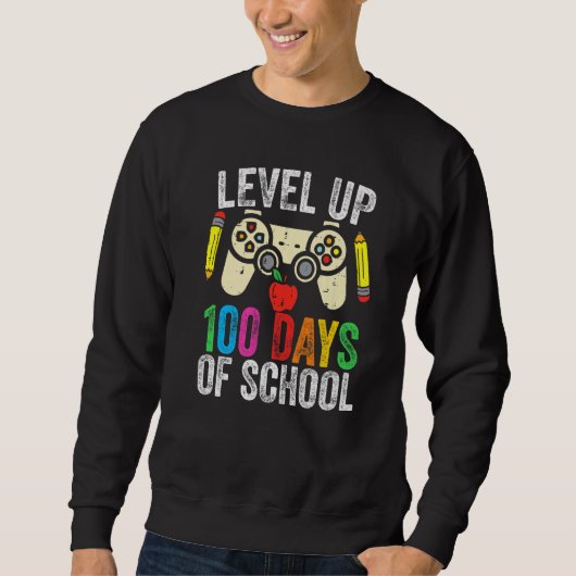 Level Up 100 Days Of School Gamer Game Lover Happy Sweatshirt (Vorderseite)