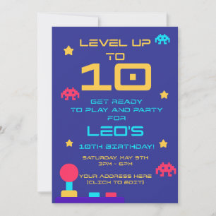 Level Up 10. Geburtstagseinladung   Editierbar Einladung
