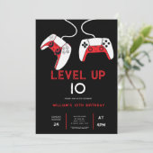 level up 10 Video Game on Birthday Party Einladung (Stehend Vorderseite)
