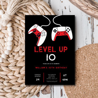 level up 10 Video Game on Birthday Party Einladung