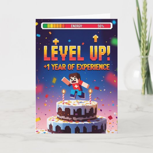 Level Up! +1 Jahr Erfahrung Gamer Geburtstag Karte (Vorderseite)