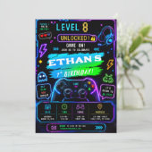 Level Up 7. Geburtstagsfeier Einladung (Stehend Vorderseite)