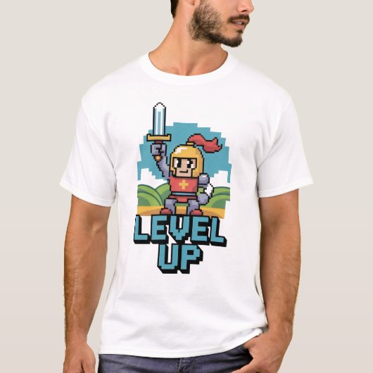 Level Up 8 Bit Motivation T-Shirt (Vorderseite)