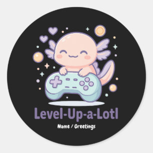Level-Up-a-Lotl Süßer Gamer Axolotl Kawaii Cozy Runder Aufkleber