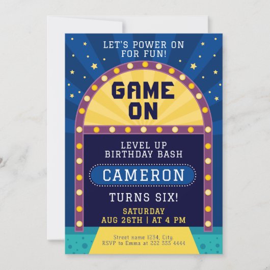 Level up Arcade Game Party Einladung (Vorderseite)