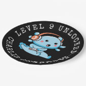 Level Up Axolotl Geburtstag Pappteller (Schrägansicht)