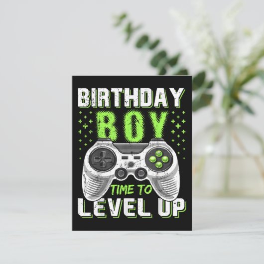 Level Up Birthday Boy Video Game Begleitkarte (Stehend Vorderseite)