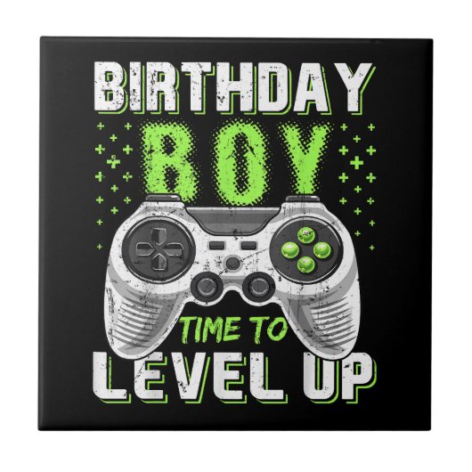 Level Up Birthday Boy Video Game Fliese (Vorderseite)