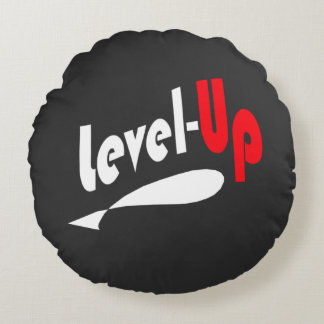 Level-Up Black round throw pillow Rundes Kissen