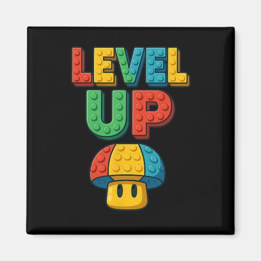 Level-Up-Blockbuchstaben-Powerup-Gamer Magnet (Vorne)