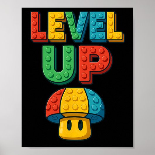 Level Up Blockschrift Powerup Gamer Poster (Vorne)