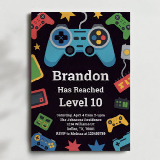 Level Up Boys Gamer 10th Birthday Party Einladung