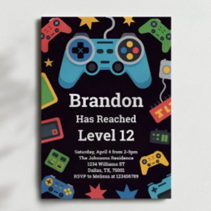 Level Up Boys Gamer 12. Geburtstagsfeier Einladung