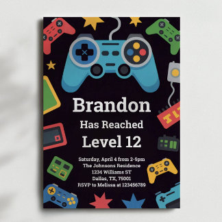 Level Up Boys Gamer 12th Birthday Party Einladung