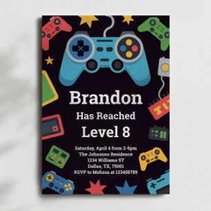 Level Up Boys Gamer 8. Geburtstagsfeier Einladung