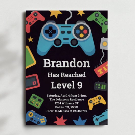 Level Up Boys Gamer 9th Birthday Party Einladung