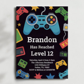 Level Up Boys Gamer Geburtstagsparty Einladung
